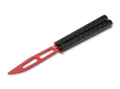 Boker Relack Balisong Lock Butterfly Knife Trainer Black Aluminum Handle 420 Red Blade 01RY325