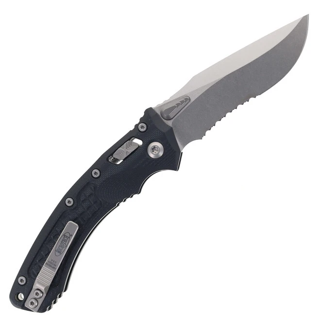 Microtech Amphibian Ram-Lok Folding Knife Black Frag G10 Handle Partially Serrated Blade 137RL-11 FRGTBK 2 Microtech Amphibian Ram-Lok Folding Knife Black Frag G10 Handle Partially Serrated Blade 137RL-11 FRGTBK - Image 2